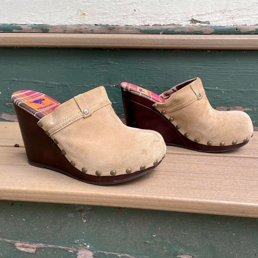 Y2K Suede Studded Wedge Clogs